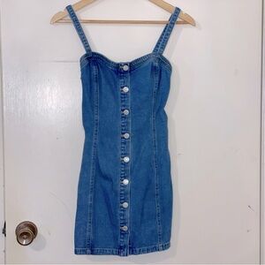 Pacsun Button Down Denim Dress 👗 Sweetheart Neckline Size XS